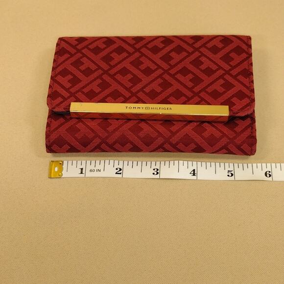 Tommy Hilfiger Bold Red Gold Logo Monogram Small Trifold Women's Wallet Clutch - Picture 12 of 16